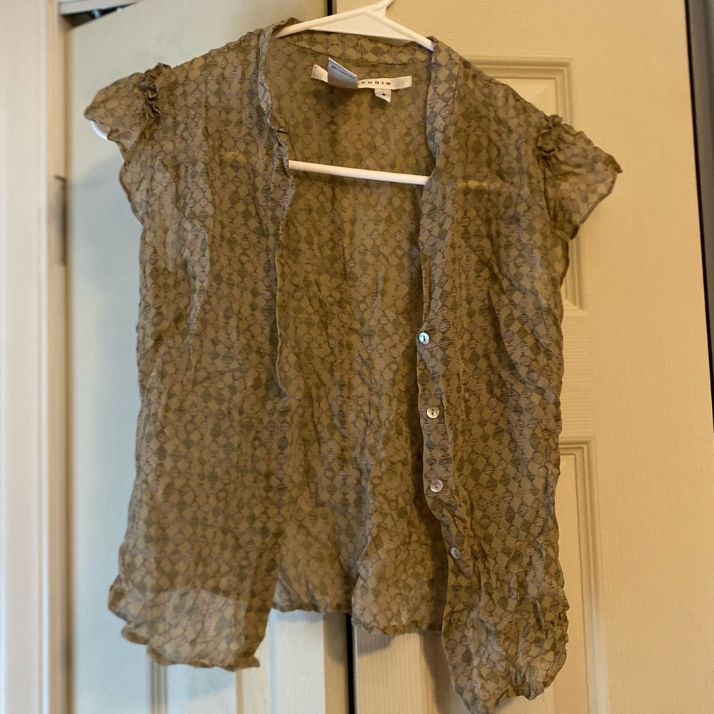 Silk Chic Sheer Ruffled Blouse in Olive